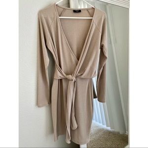 Vici Beige Knit Wrap Dress